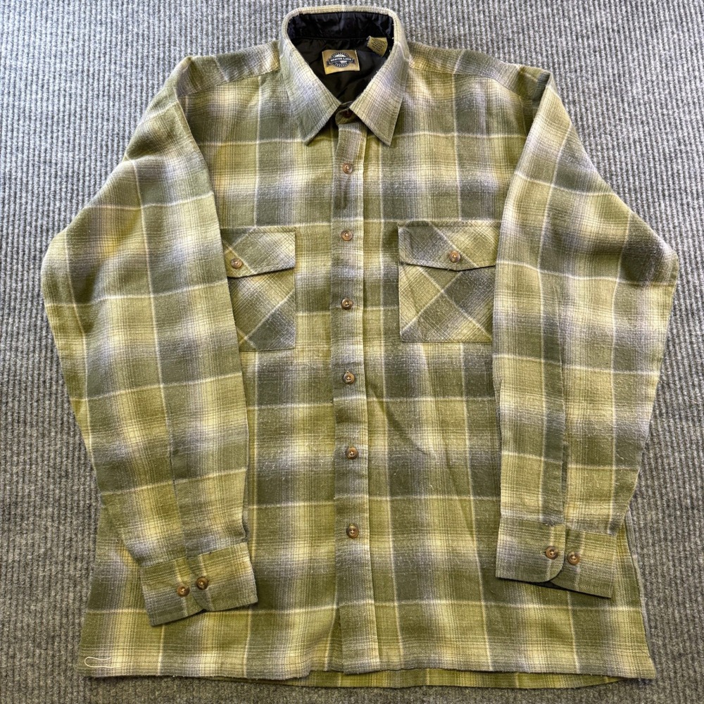 SHAVER LAKE CASUALS BUTTON DOWN SHIRT L GREEN GREY PLAID ACRYLIC BLEND LS